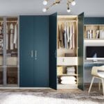 Desain Lemari Ayun Kontemporer 6 Pintu dengan Meja Belajar