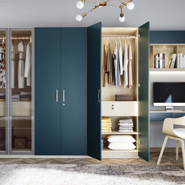 Desain Lemari Ayun Kontemporer 6 Pintu dengan Meja Belajar
