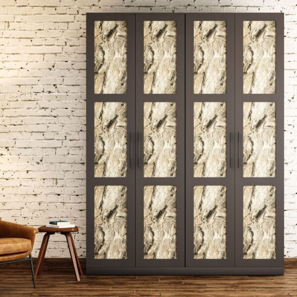 Desain Lemari Ayun 4 Pintu Kontemporer dengan Sisipan Bertekstur