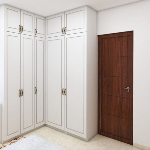 Desain Lemari Ayun 5 Pintu Modern Putih L-Shape