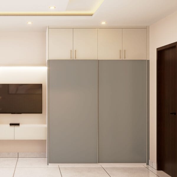 Desain Lemari Geser Modern 2 Pintu Abu-abu & Champagne