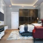 Desain Lemari Geser Modern 2 Pintu Warna Coklat dan Hitam Mengkilap