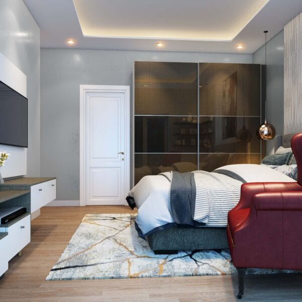 Desain Lemari Geser Modern 2 Pintu Warna Coklat dan Hitam Mengkilap