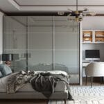 Desain Lemari Geser 3 Pintu Modern Warna Abu-abu Mengkilap