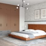 Desain Lemari Ayun 5 Pintu Modern Warna Tan dan Abu-abu Dove