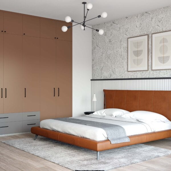 Desain Lemari Ayun 5 Pintu Modern Warna Tan dan Abu-abu Dove