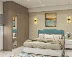 Lemari Pakaian Ayun 4 Pintu Kontemporer dari Kayu Jati Tahiti Samoa dengan Finishing Laminasi Suede