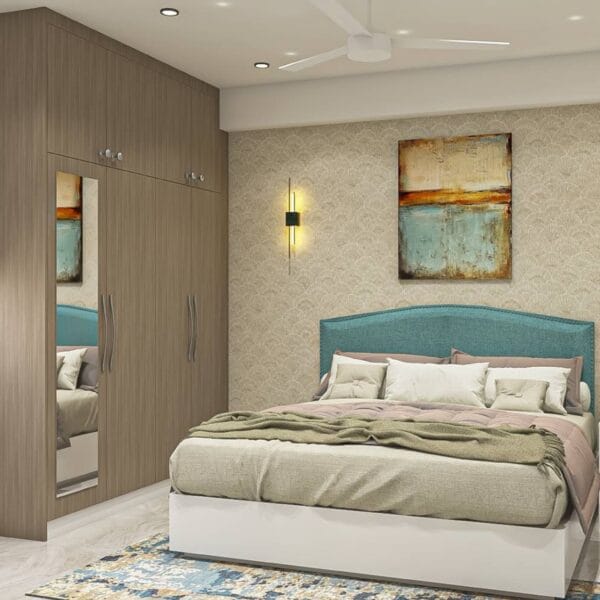 Lemari Pakaian Ayun 4 Pintu Kontemporer dari Kayu Jati Tahiti Samoa dengan Finishing Laminasi Suede