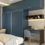Lemari Pakaian Geser 2 Pintu Kontemporer Warna Shore dengan Finishing Laminasi Suede