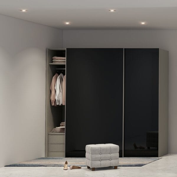 Desain Lemari Geser 2 Pintu Kontemporer Warna Hitam Mengkilap