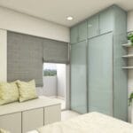 Lemari Pakaian Geser 2 Pintu Kontemporer dengan Warna Biru Langit dan Lapisan Laminasi Suede