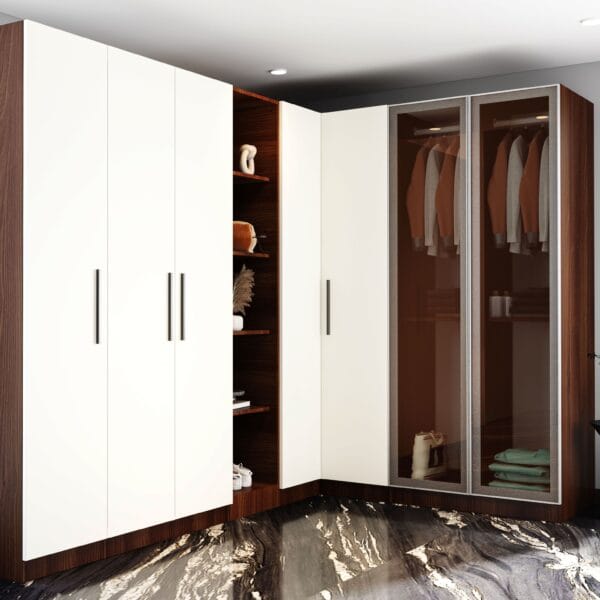 Desain Lemari Ayun Bentuk L 6 Pintu Modern Warna Putih