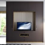 Desain Lemari Ayun Abu-abu Modern dengan Unit TV Terintegrasi