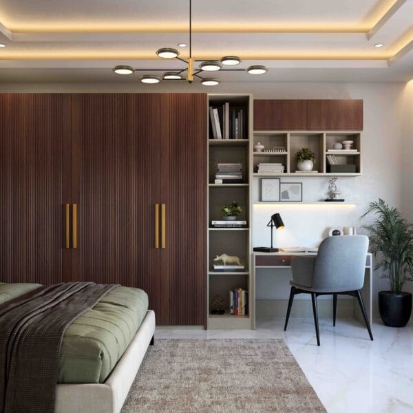 Desain Lemari Ayun 6 Pintu Kontemporer dengan Penutup Jendela Matte Finish