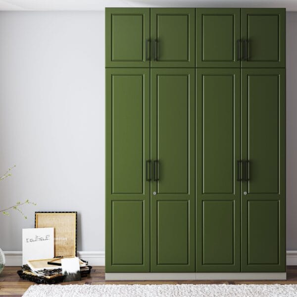 Desain Lemari Pakaian Klasik 4 Pintu dengan Warna Hijau Tua