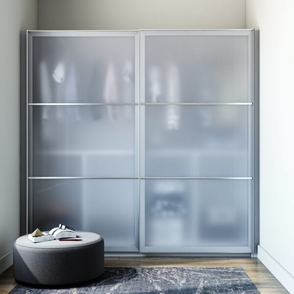 Desain Lemari Geser 2 Pintu Modern dengan Penutup Kaca Buram