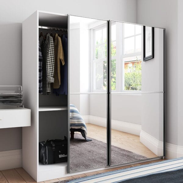 Desain Lemari Geser 2 Pintu Kontemporer dengan Cermin