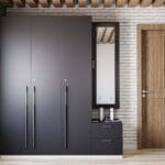 Desain Lemari Ayun 3 Pintu Berwarna Batu Bata Modern