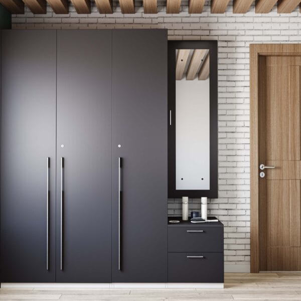 Desain Lemari Ayun 3 Pintu Berwarna Batu Bata Modern