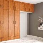 Desain Lemari Ayun 4 Pintu Modern dengan Warna Kenari Persia dan Loteng