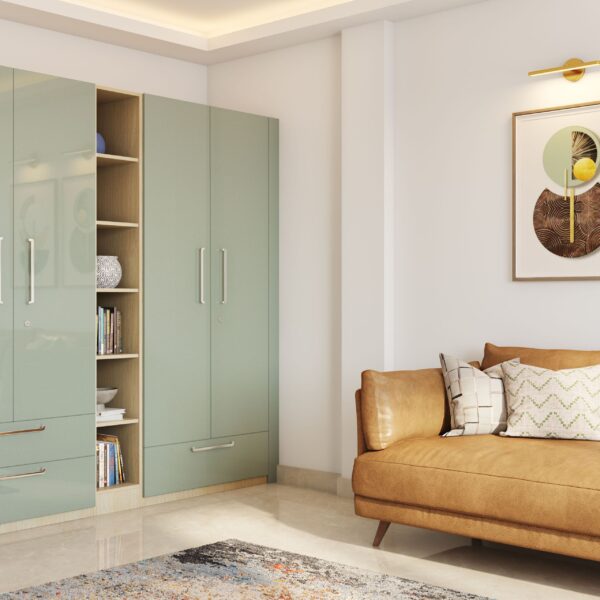 Desain Lemari Ayun 4 Pintu Modern Abad Pertengahan Berwarna Biru