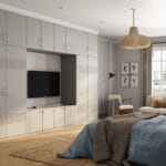 Desain Lemari Ayun Modern 4 Pintu dengan Finishing Matte Abu-abu Debu