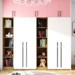 Desain Lemari Ayun Kontemporer 4 Pintu dengan Rak Terbuka