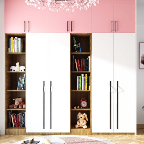 Desain Lemari Ayun Kontemporer 4 Pintu dengan Rak Terbuka