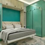 Desain Lemari Geser 2 Pintu Kontemporer Hijau Aqua