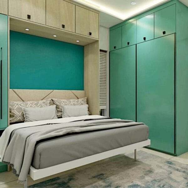 Desain Lemari Geser 2 Pintu Kontemporer Hijau Aqua
