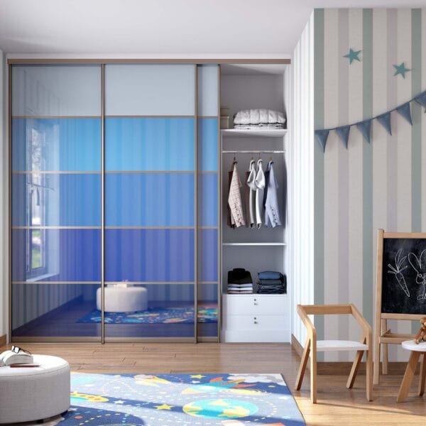 Desain Lemari Geser 3 Pintu Skandinavia Nuansa Biru