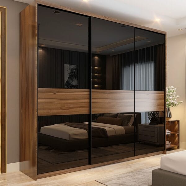 Desain Lemari Geser 3 Pintu Modern Finishing Gloss & Suede