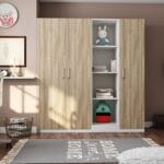 Desain Lemari Ayun 3 Pintu Modern dengan Rak Terbuka