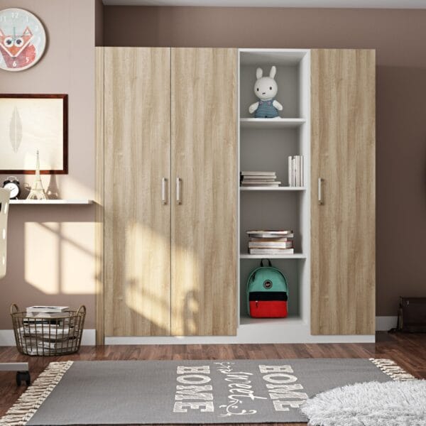 Desain Lemari Ayun 3 Pintu Modern dengan Rak Terbuka