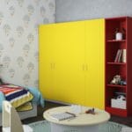 Desain Lemari Ayun 4 Pintu Kontemporer dalam Warna Kuning Marigold