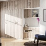 Desain Lemari Ayun 4 Pintu Modern dengan Penutup Jendela Laminasi Suede