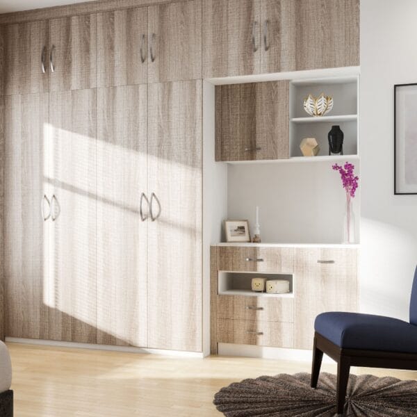 Desain Lemari Ayun 4 Pintu Modern dengan Penutup Jendela Laminasi Suede