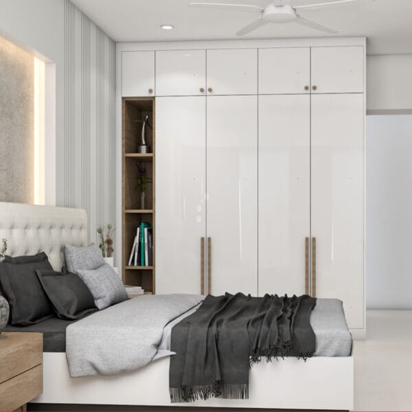Desain Lemari Ayun 4 Pintu Modern dengan Rak Terbuka