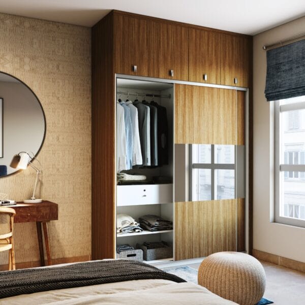 Lemari Pintu Geser Kayu Modern Cermin Unit Rias Custom