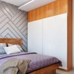 Desain Lemari Geser Modern Putih dan Kayu untuk Kamar Tidur