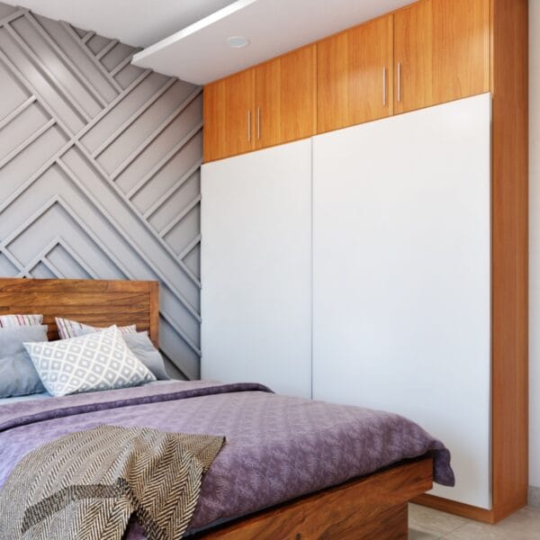 Desain Lemari Geser Modern Putih dan Kayu untuk Kamar Tidur