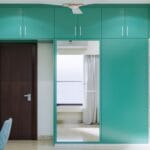 Lemari Geser 2 Pintu Hijau Aqua Modern Bercermin | Custom