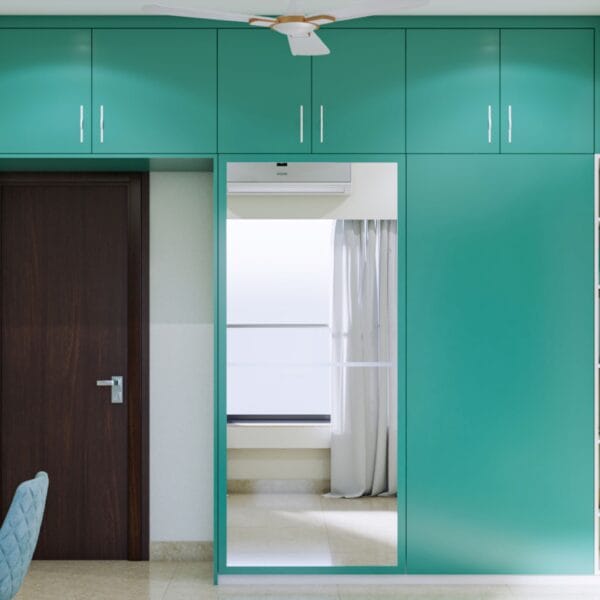 Lemari Geser 2 Pintu Hijau Aqua Modern Bercermin | Custom