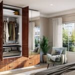 Desain Lemari Ayun Kayu Modern 4 Pintu Dengan Cermin