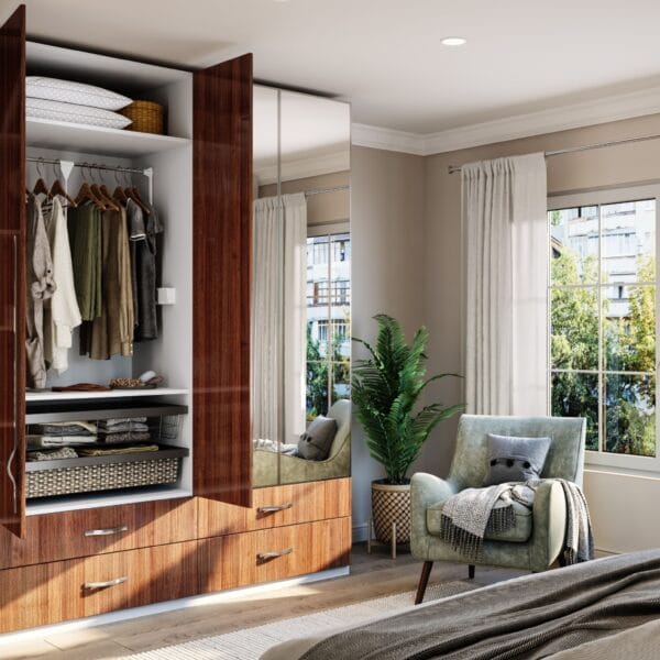 Desain Lemari Ayun Kayu Modern 4 Pintu Dengan Cermin