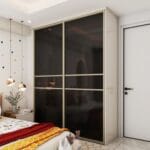 Desain Lemari Geser 2 Pintu Kontemporer Abu-abu Tua & Putih
