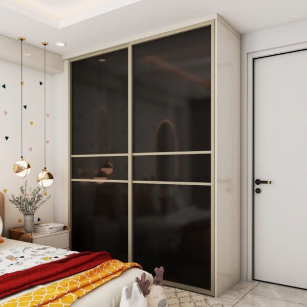 Desain Lemari Geser 2 Pintu Kontemporer Abu-abu Tua & Putih