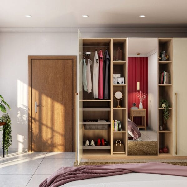 Lemari Pakaian Ayun 3 Pintu Modern Kayu & Champagne