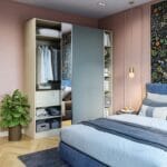 Lemari Geser 2 Pintu Kontemporer Silver Frost & Wood Cermin