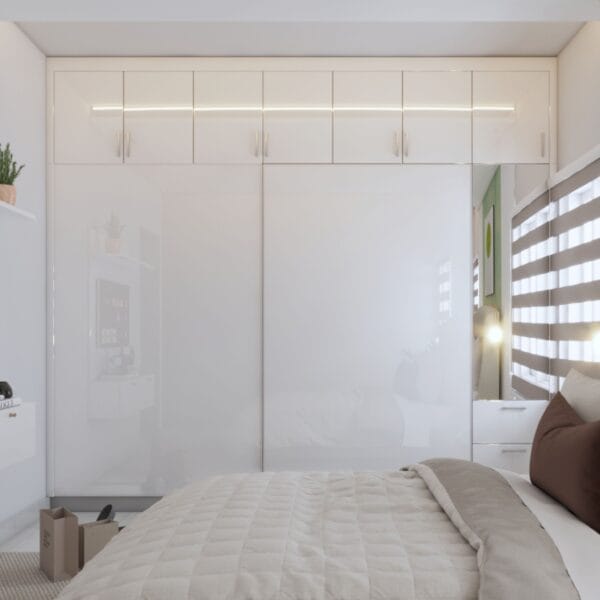 Lemari Geser 2 Pintu Glamor Minimalis Laminasi Krim Irlandia